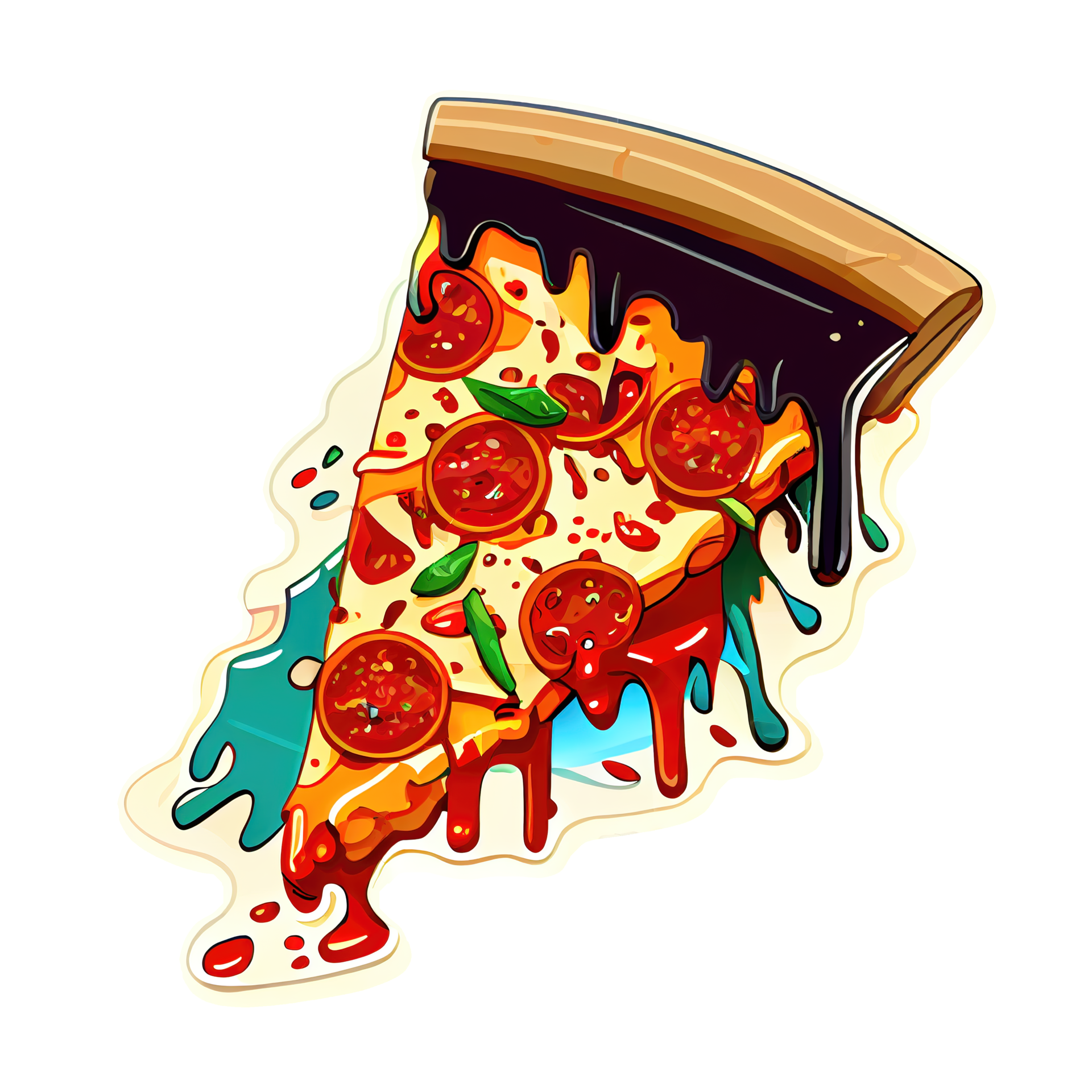 Free Pizza Italian dish with tomato sauce, cheese, and various toppings.  Cartoon sticker pizza. 17293734 PNG with Transparent Background