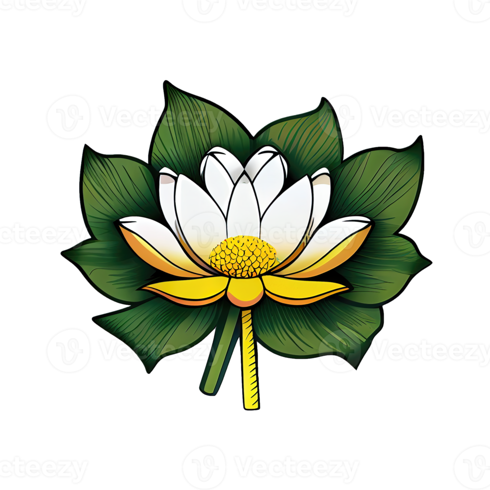 Elegant Lotus flower illustration cartoon sticker, symbolizes purity. png