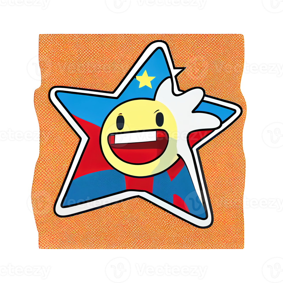 Cartoon sticker of star in the colors of the Philippine flag. Blue, red, and white png