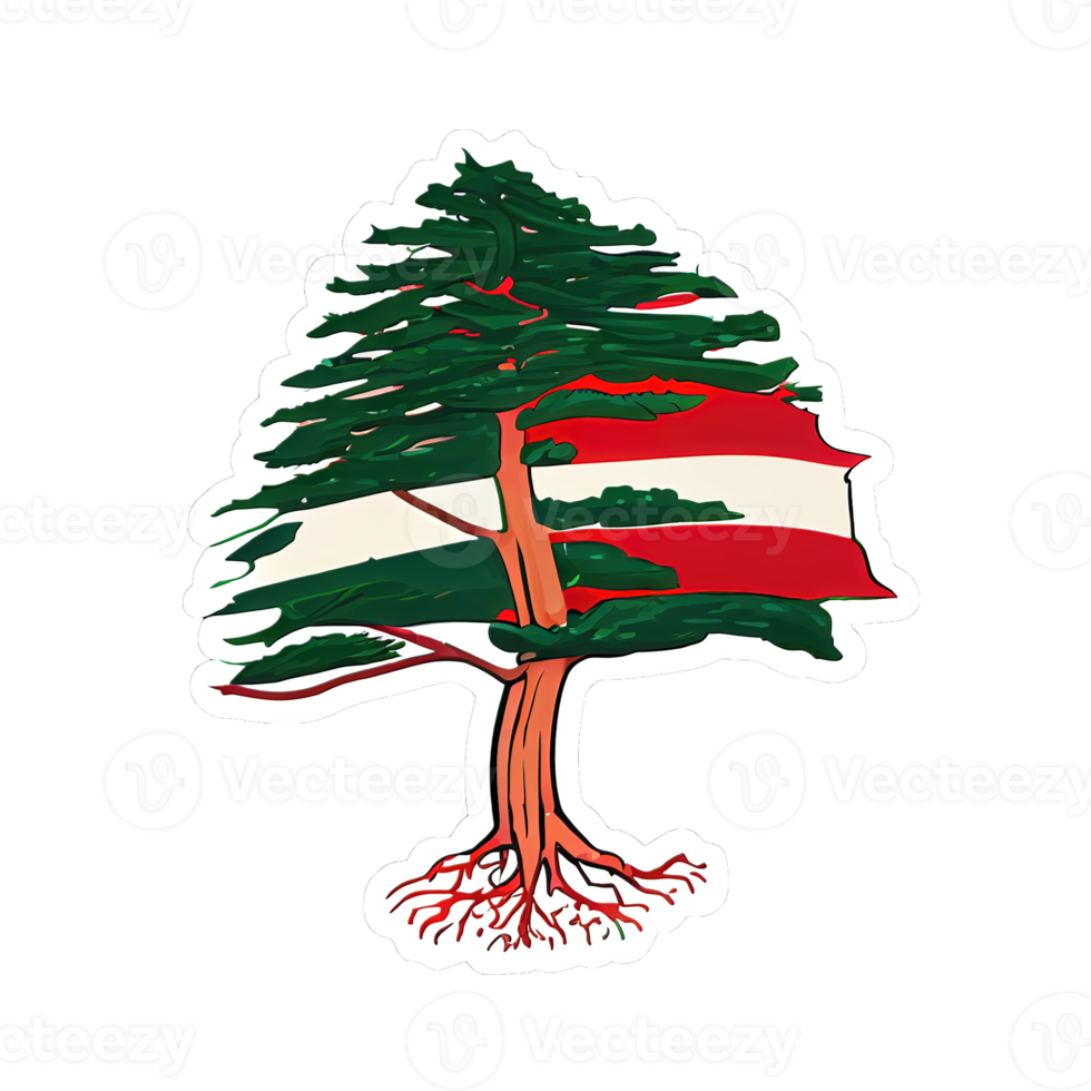 vieren Libanon met symbolisch ceder boom illustratie tekenfilm sticker. png