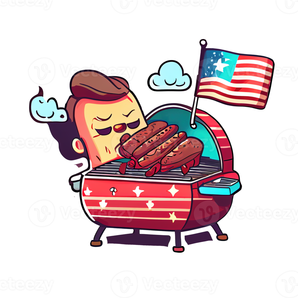 tekenfilm sticker van een barbecue schotel met gegrild vlees, symboliseert de Amerikaans zomertijd gerecht. png