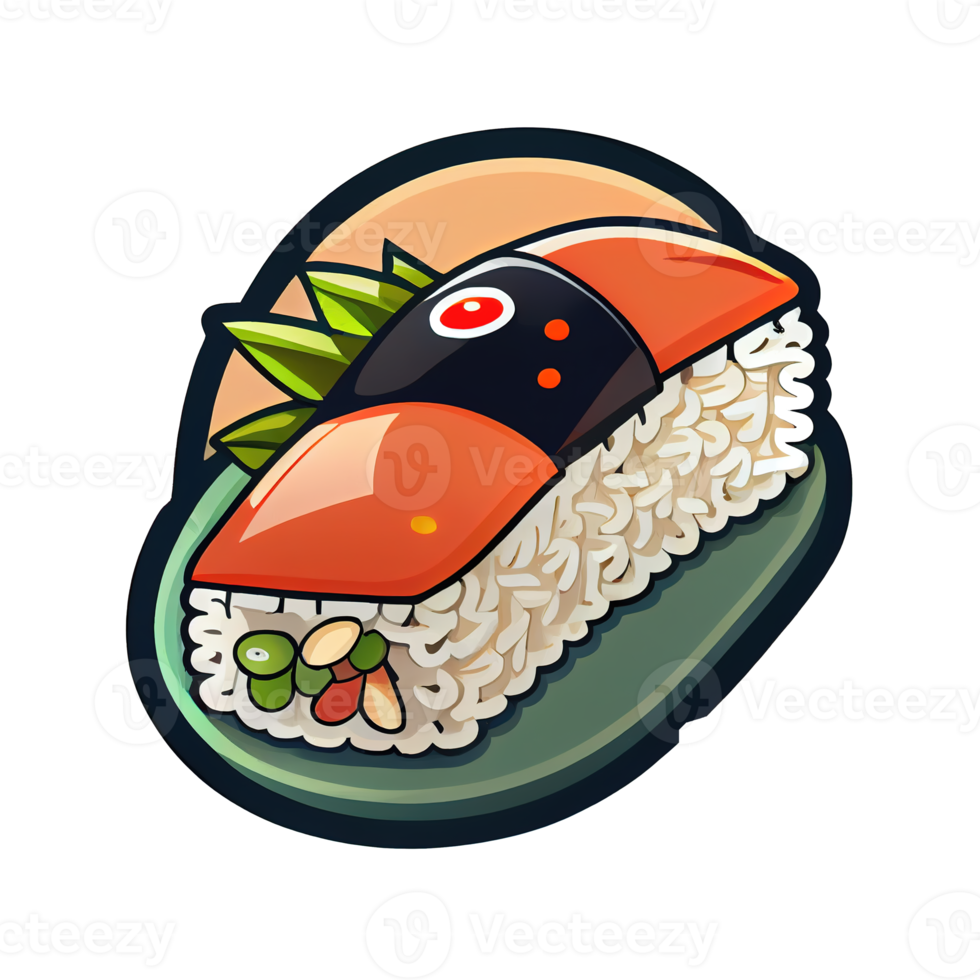 Cartoon sticker Sushi Japanese dish of raw fish and rice rolls png