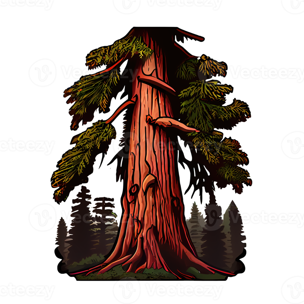 Impresionante pegatina de dibujos animados de árboles de secoya para decorar. muestra tu amor por la naturaleza con este diseño. png
