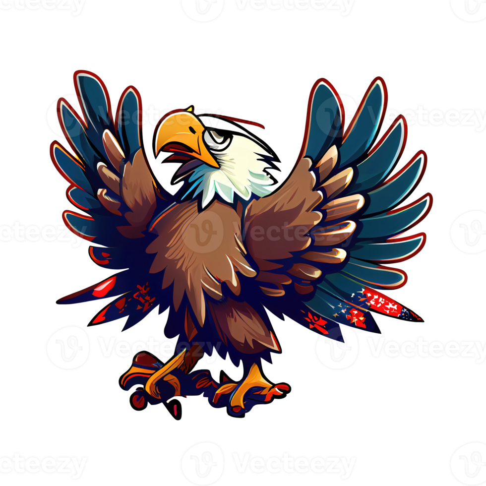 Patriotic eagle illustration cartoon sticker, symbolizes freedom and strength. png