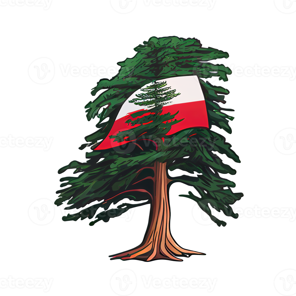celebrare Libano con simbolico cedro albero illustrazione cartone animato etichetta. png
