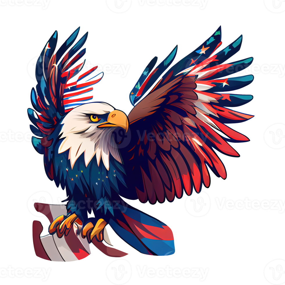 Patriotic eagle illustration cartoon sticker, symbolizes freedom and strength. png