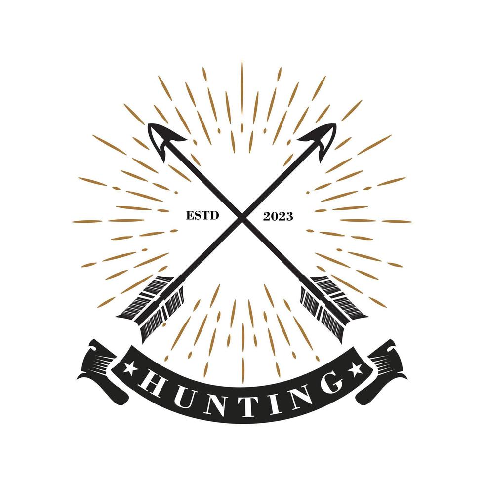 emblema de insignia de rayo de sol de flecha vintage rústico para arquero tiro con arco diseño de logotipo de caza de verano retro vintage, plantilla vector
