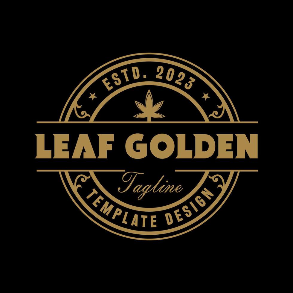 Logo design inspiration stamp Vintage leaf golden Badge Label vector
