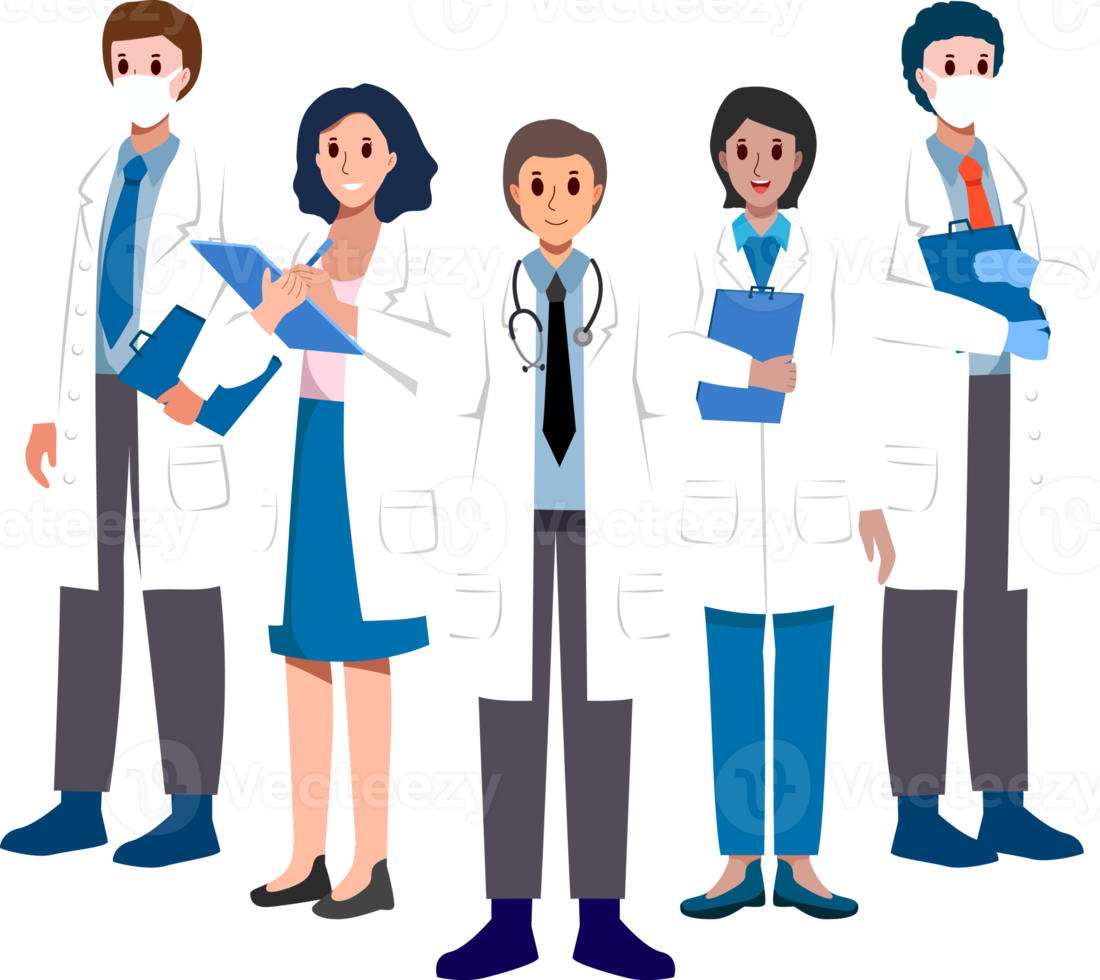 Medical Team . Doctors with white coat . Cartoon characters . png