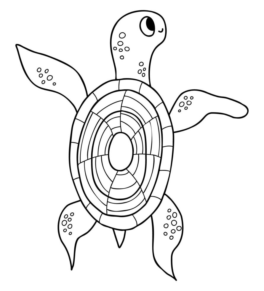 Cute turtle animal. Vector illustration. Outline drawing For kids collection, design, decor, cards, print, coloring page.