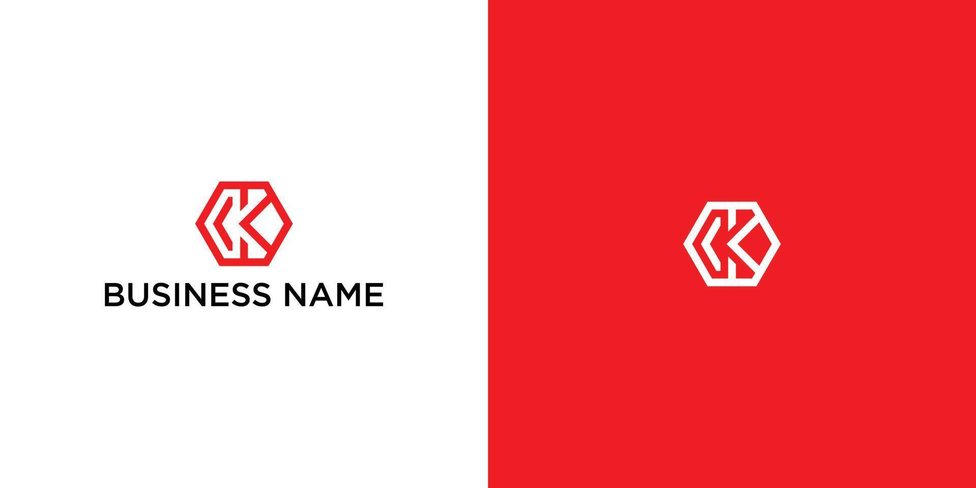 KC or CK monogram logo in hexagon shape vector