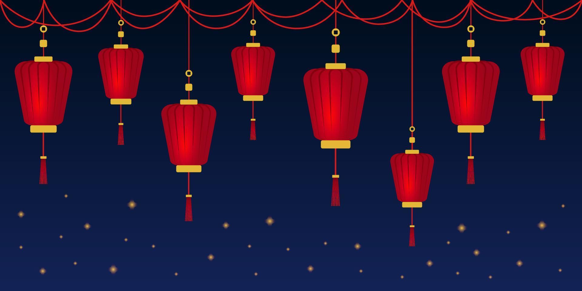 Group of glowing red paper lanterns. Vector illustration, greeting card,  decorative banner, template, background, invitation for Chinese Lantern  Festival. 17293994 Vector Art at Vecteezy