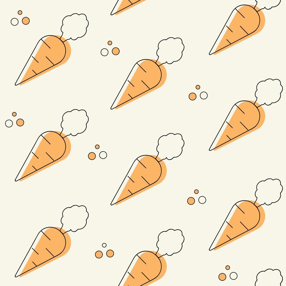 Carrot flat design seamless pattern. Print with line carrot icons. Vector illustration. Vintage background. Kitchen and restaurant design for fabrics, paper