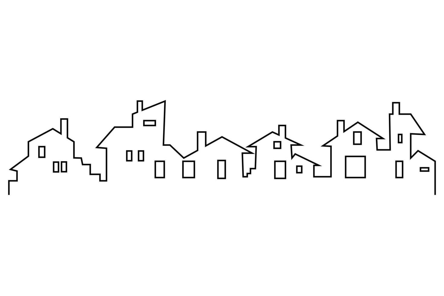 Densely populated urban settlement illustration in outline design style isolated on white background. Suitable for use as a property logo design or as a marketing property element vector