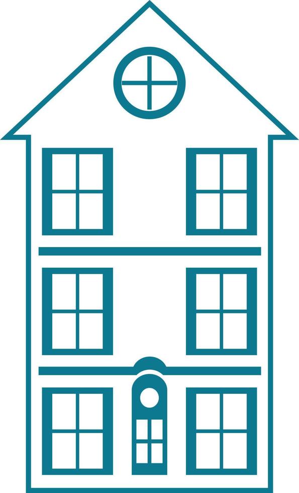 Illustration of a terraced house with a blue outline design style. Dense settlement illustration symbol. Suitable for property design and interface display of an application vector