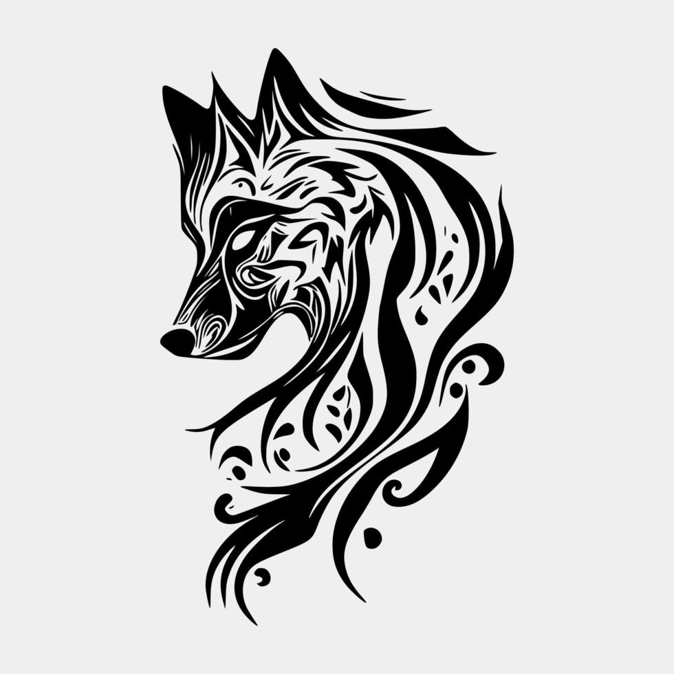 Set Flaming wolf on White Background. Tribal Stencil Tattoo Design Concept. Flat Vector Illustration.