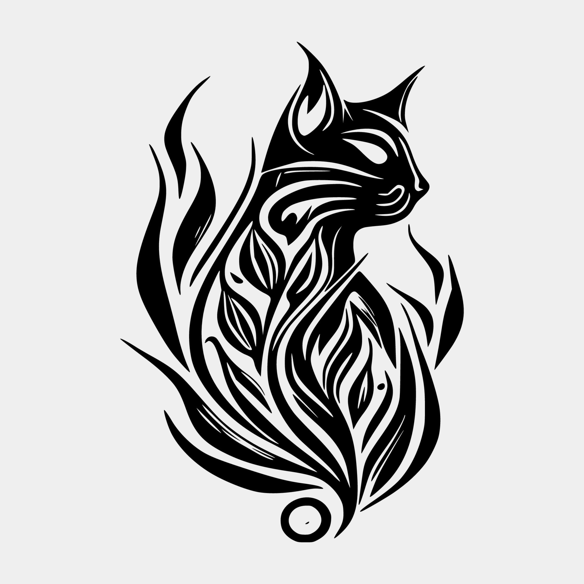 Set Flaming cat on White Background. Tribal Stencil Tattoo Design
