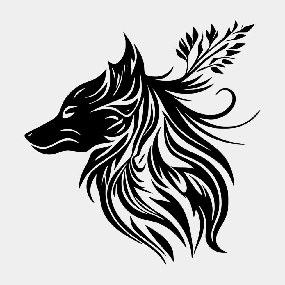 Set Flaming wolf on White Background. Tribal Stencil Tattoo Design Concept. Flat Vector Illustration.