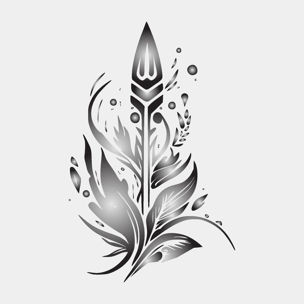 Set Flaming arrow on White Background. Tribal Stencil Tattoo Design Concept. Flat Vector Illustration.