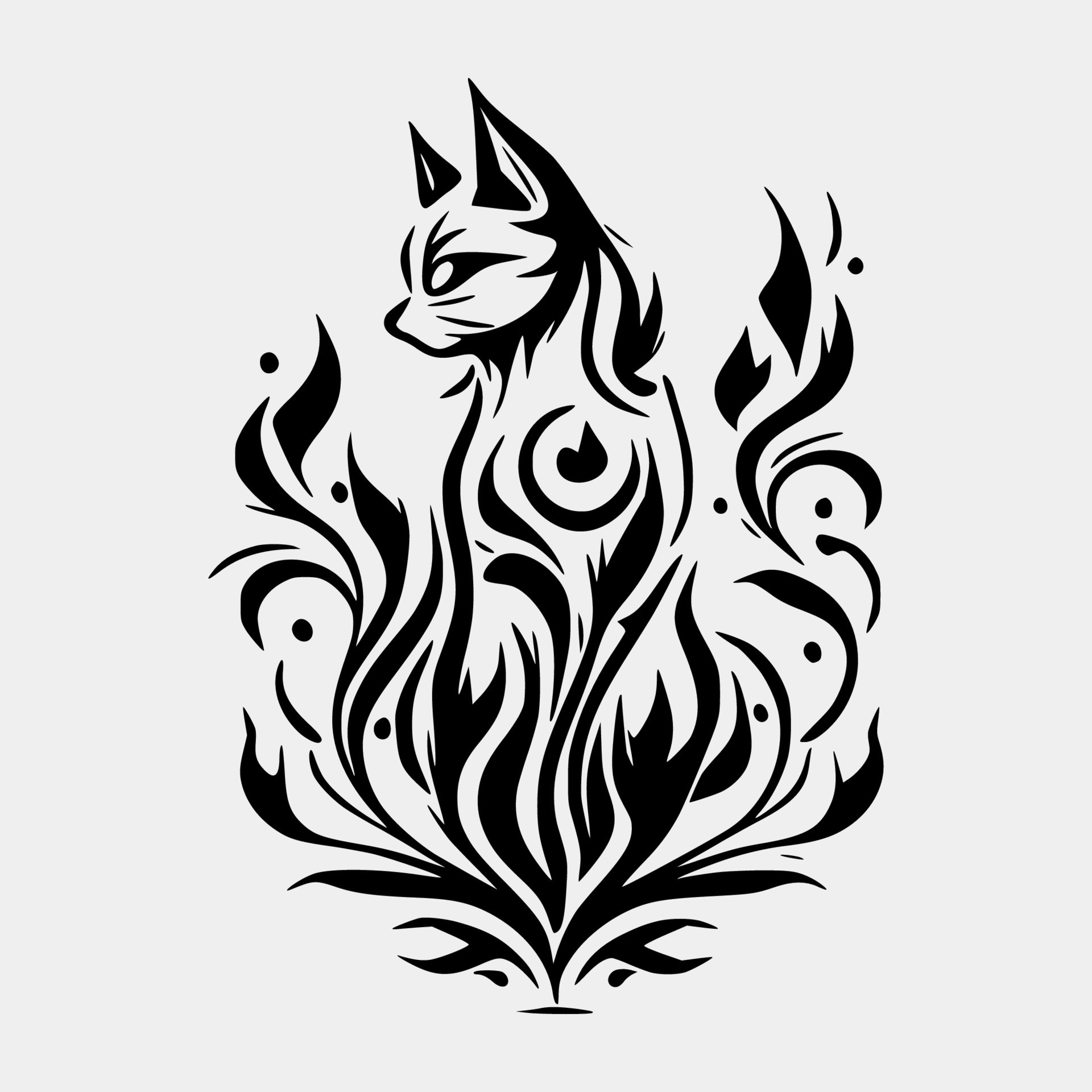 Set Flaming cat on White Background. Tribal Stencil Tattoo Design Concept.  Flat Vector Illustration. 17294112 Vector Art at Vecteezy