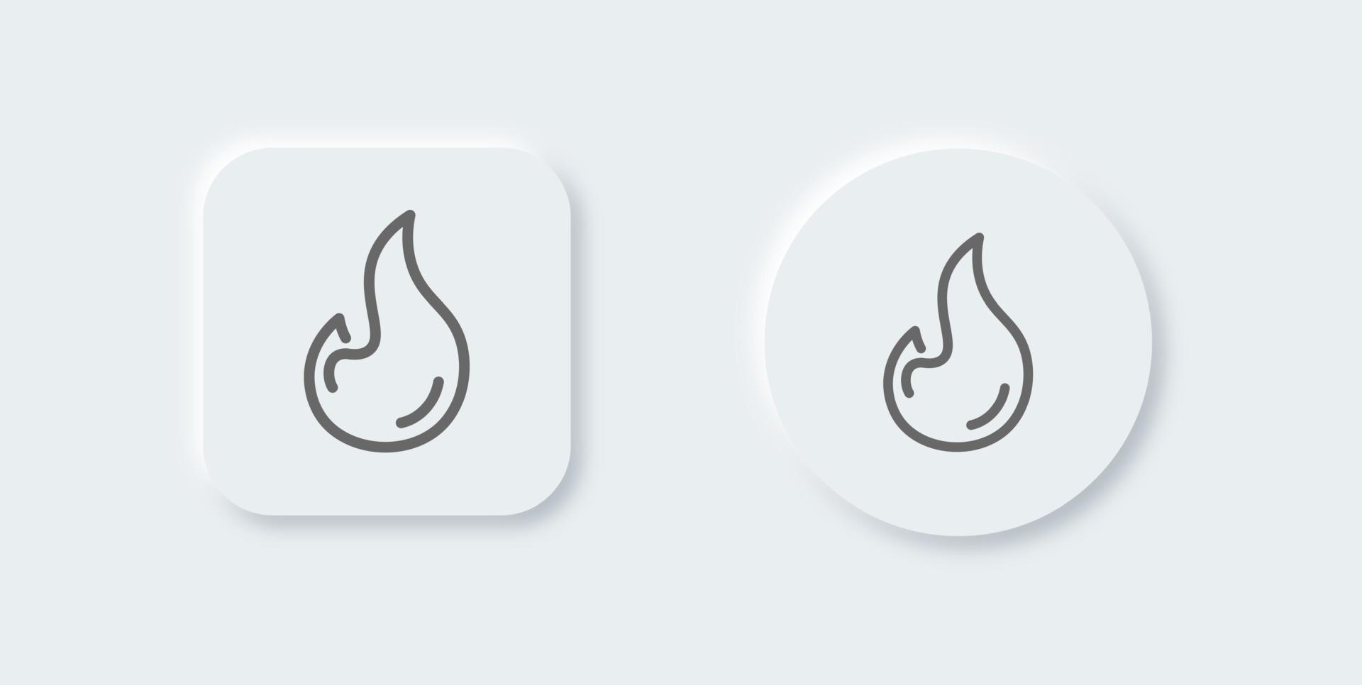 Fire line icon in neomorphic design style. Flame signs vector illustration.