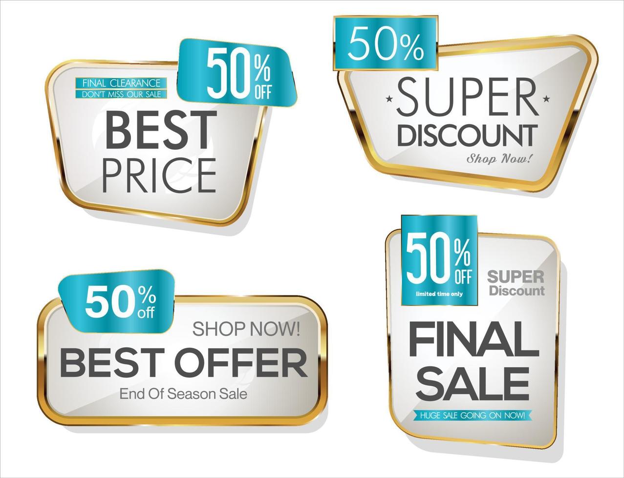 Super sale gold and white retro badges and labels collection vector