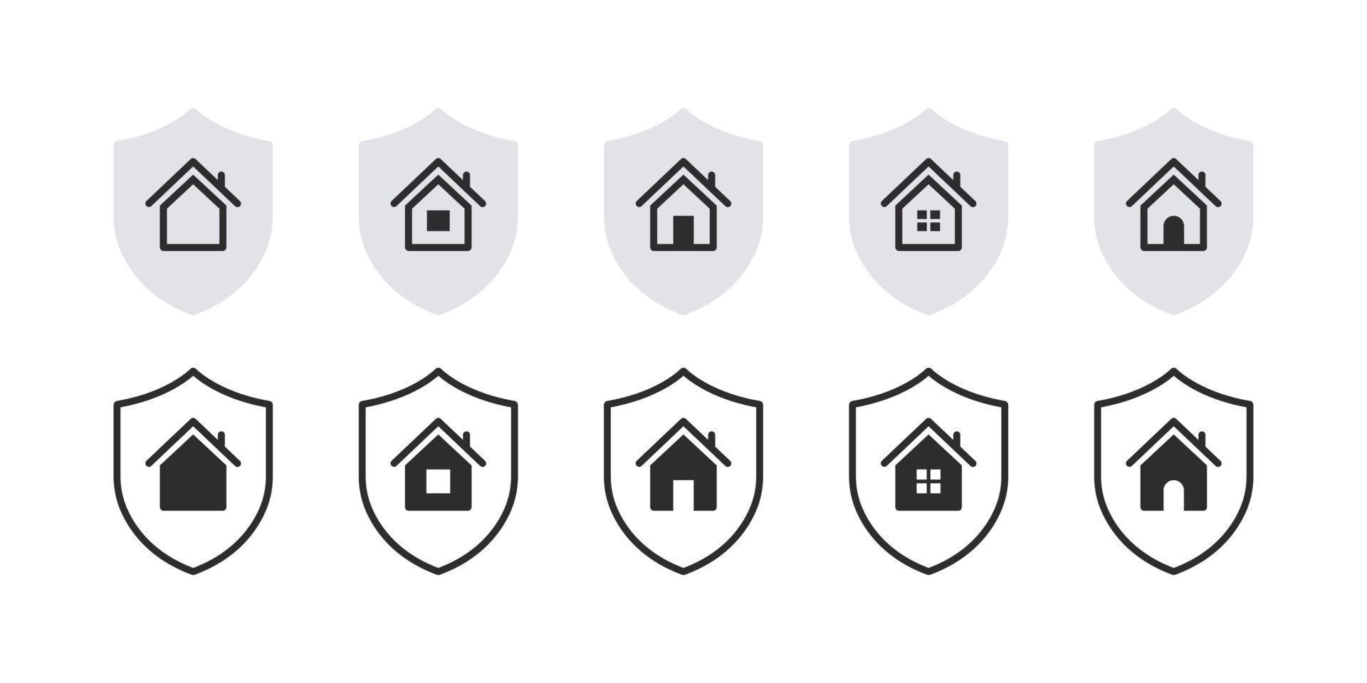 iconos de la casa de seguridad. iconos de casa inteligente. iconos de casa y escudo. bienes raíces. ilustración vectorial vector