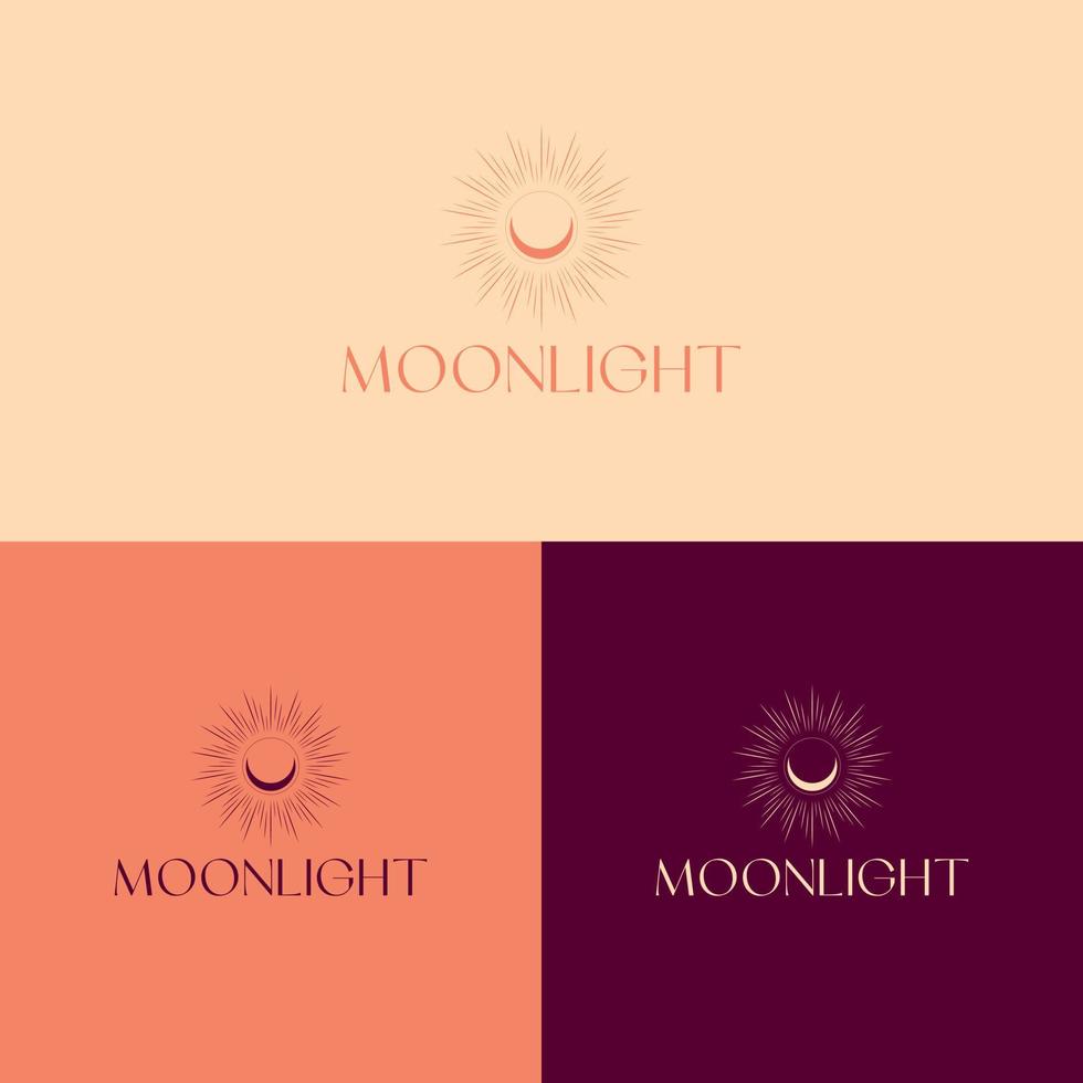 Moonlight vector logo. Elegant crescent and stars logo design line icon vector in luxury style outline linear. Premium boutique, jewelry, wedding salon.