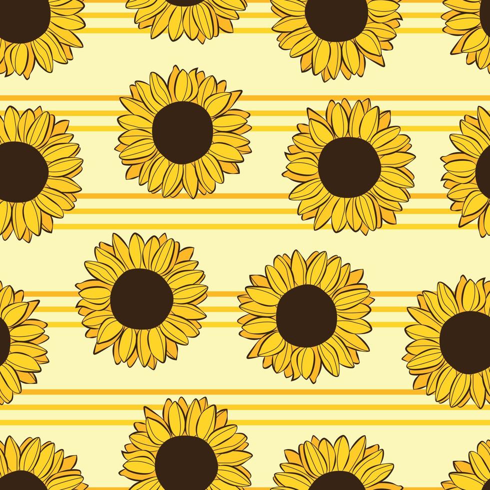 Sunflowers pattern design. Good for prints, wrapping paper, textiles, and fabric. Hand-drawn background. Botanic Tile. Floral surface pattern design. vector