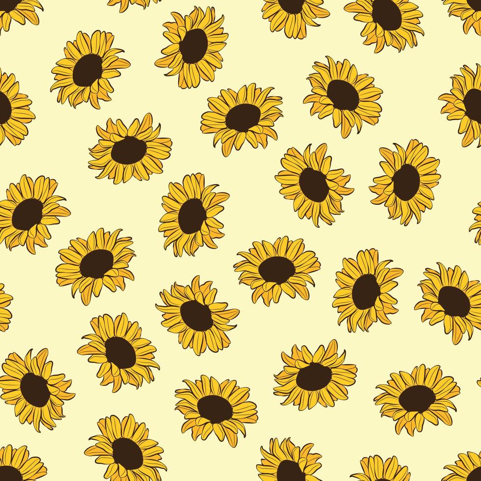 Sunflowers pattern design. Good for prints, wrapping paper, textiles, and fabric. Hand-drawn background. Botanic Tile. Floral surface pattern design. vector