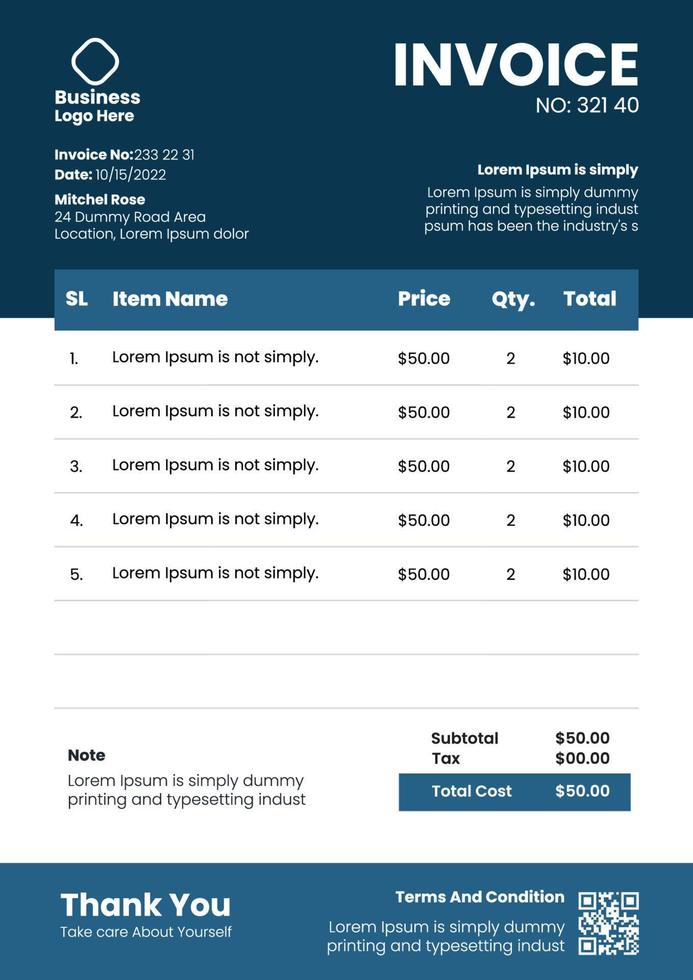 Ready to print business invoice template vector