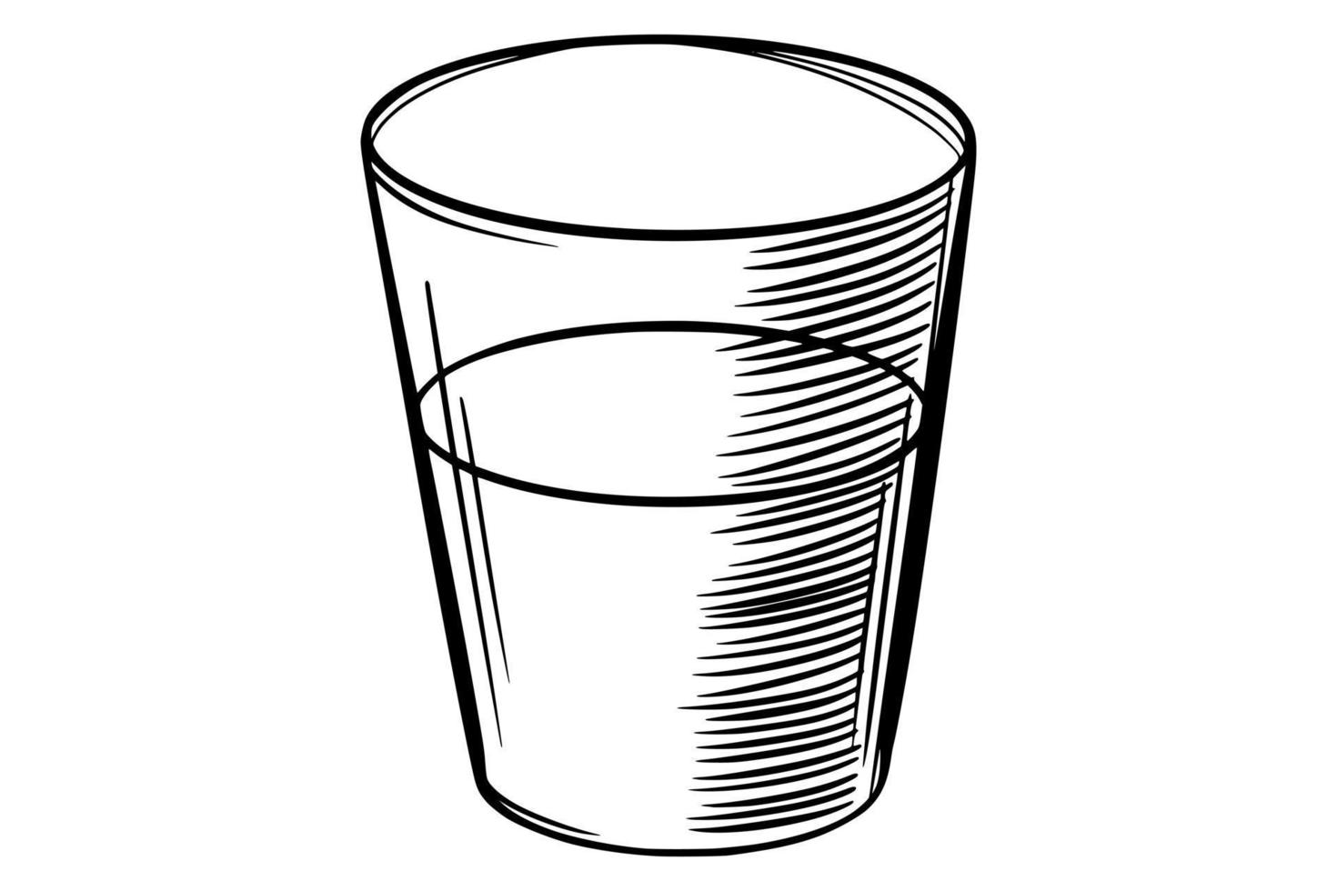 vaso de leche, agua, alcohol o líquido transparente dibujado a mano. vector