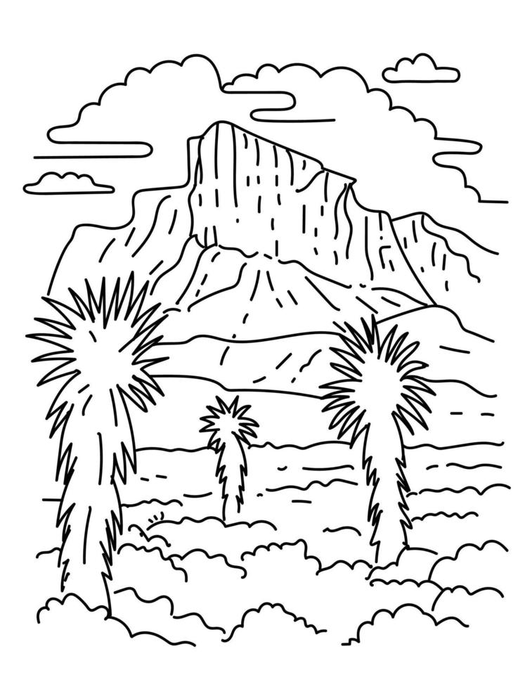 Guadalupe Peak in Guadalupe Mountains National Park Texas Monoline Line Art Drawing vector