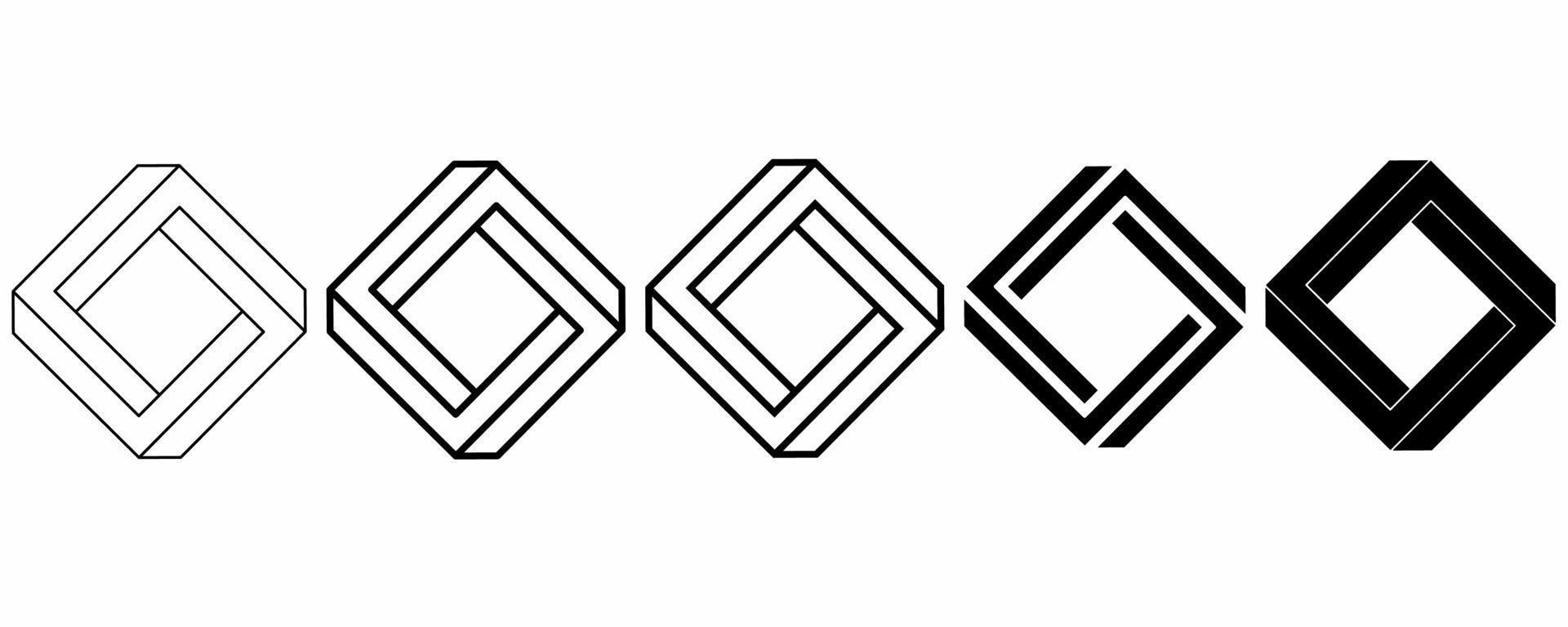 outline silhouette impossible rhombus icon set isolated on white background vector