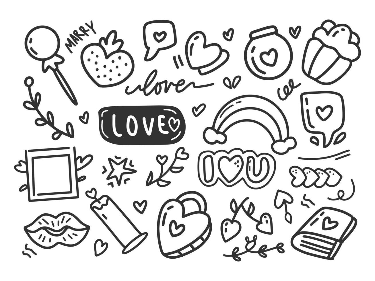 valentines themed doodles vector