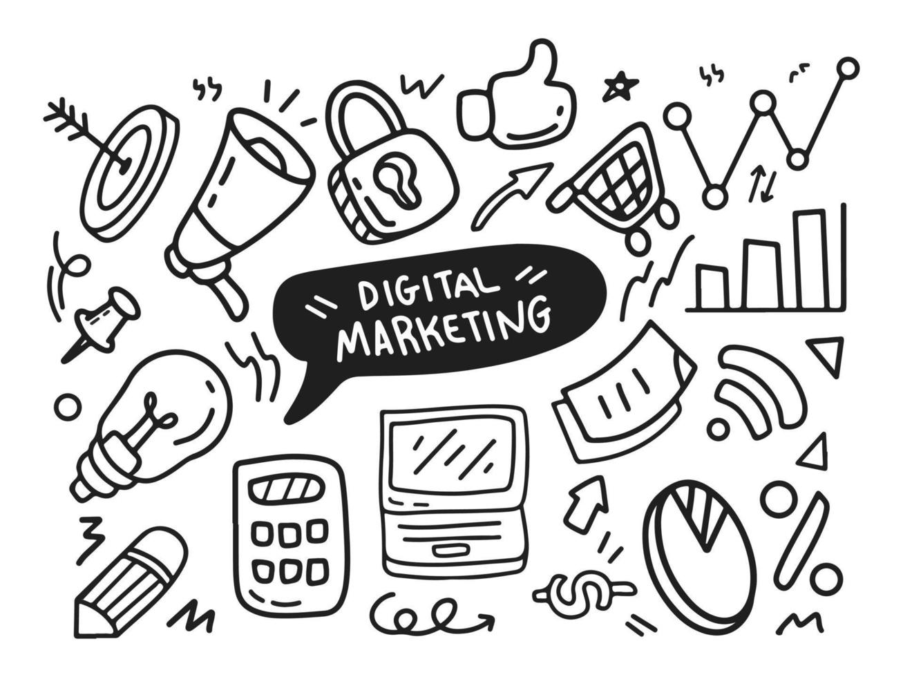 doodle digital marketing theme vector