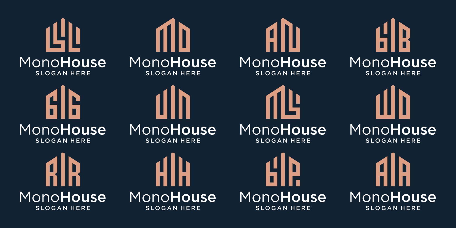 colección de logotipos creativos de construcción de casas con monograma de letra inicial. vector premium