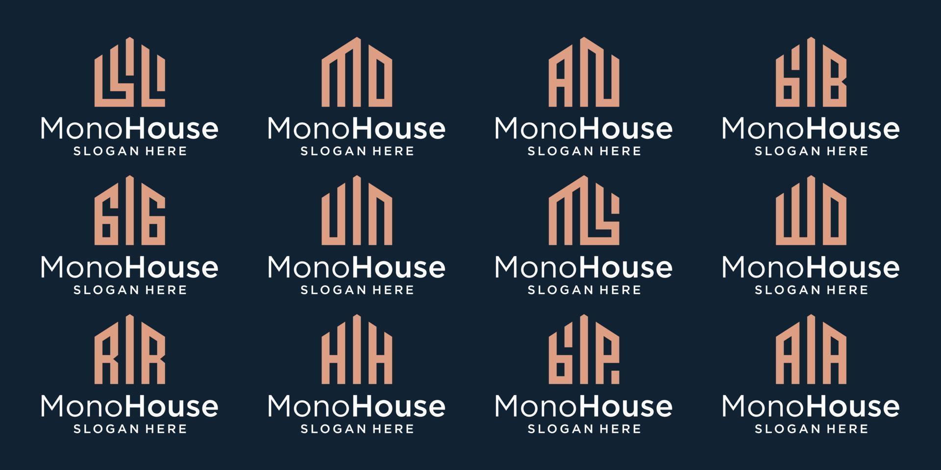 collection of creative house building logos with initial letter monogram. premium vector