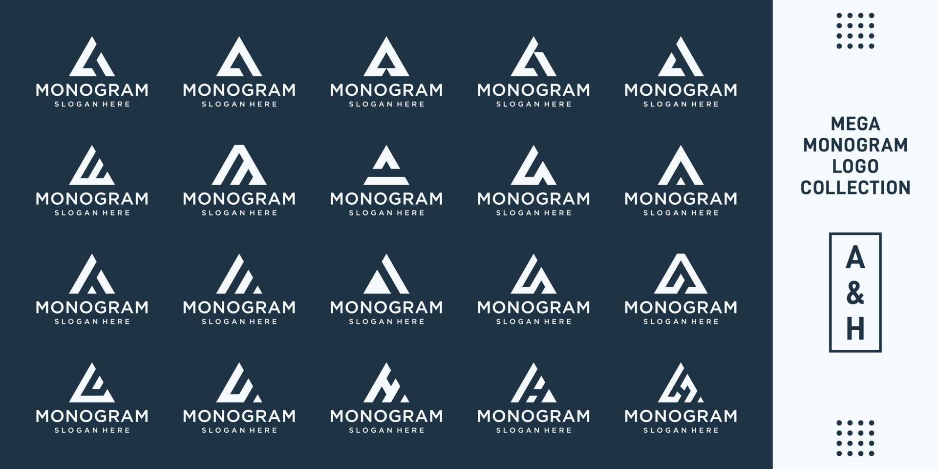 Set of abstract initial A and H .monogram logo design, icons for business of luxury, elegant and random. Premium Vector