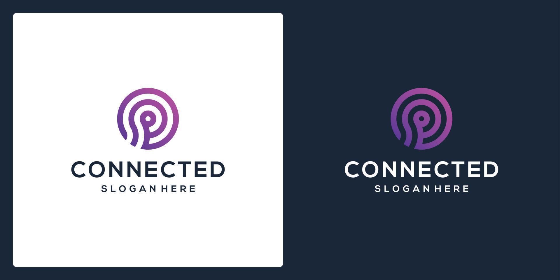 tech logo connected with initial letter p monogram. premium vector