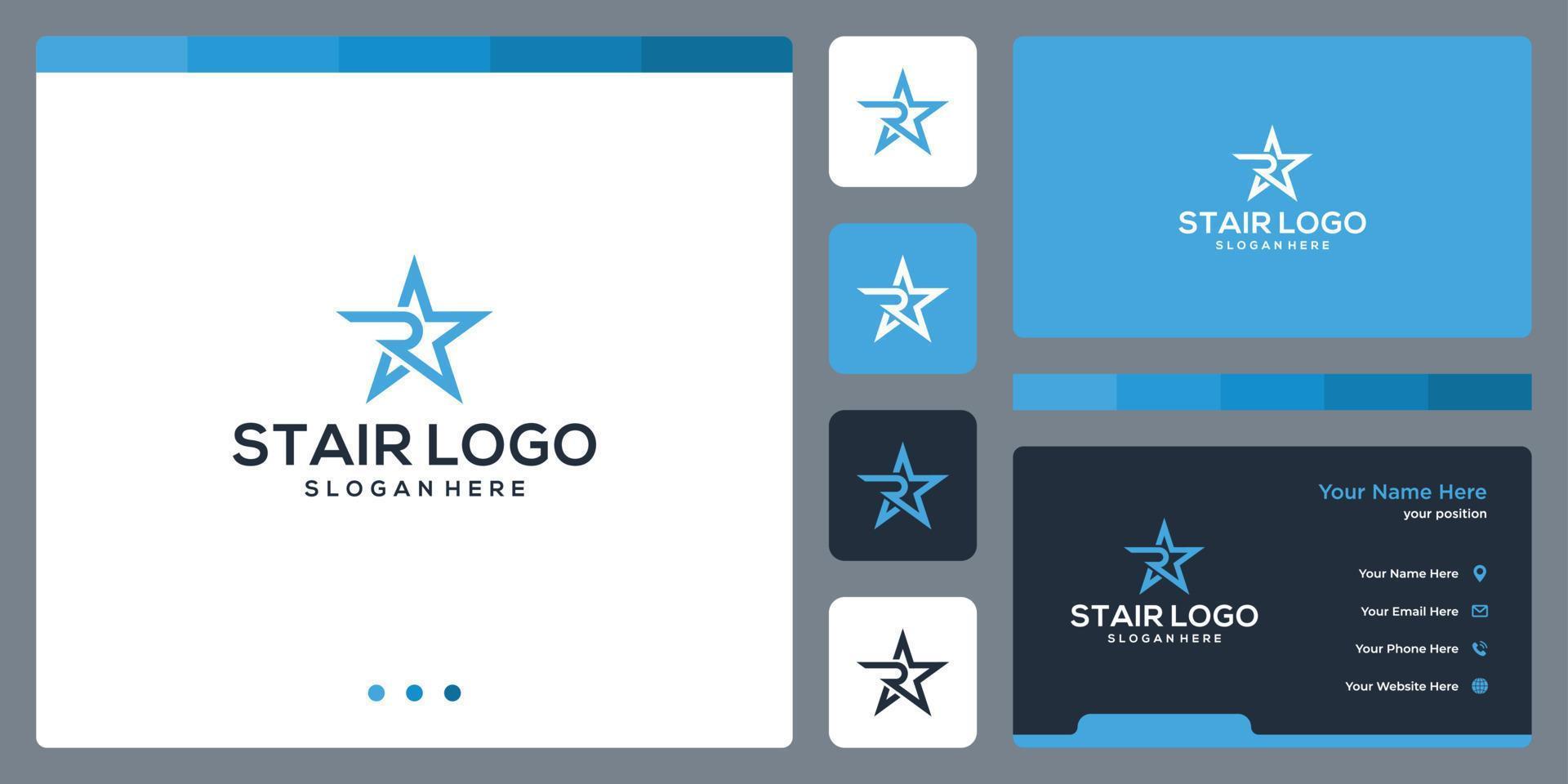 star logo design and initial letter R. business card template design. vector