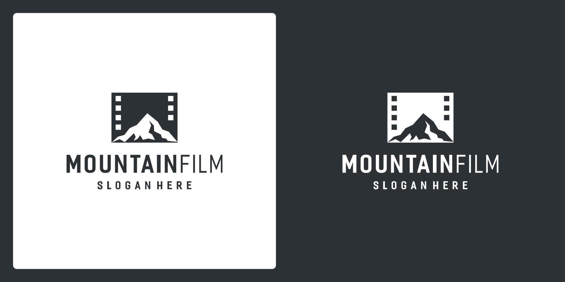 inspiración del logotipo de la tira de película y logotipo de la montaña. vector premium