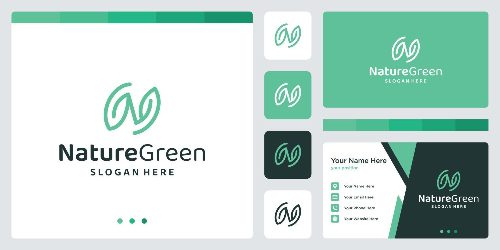 initial letter n shape inspiration with leaf logo. business card template design vector