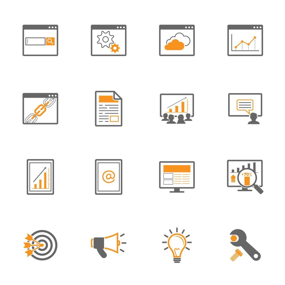 Big data icons set, SEO concept, two tone color, Vector solid icon set