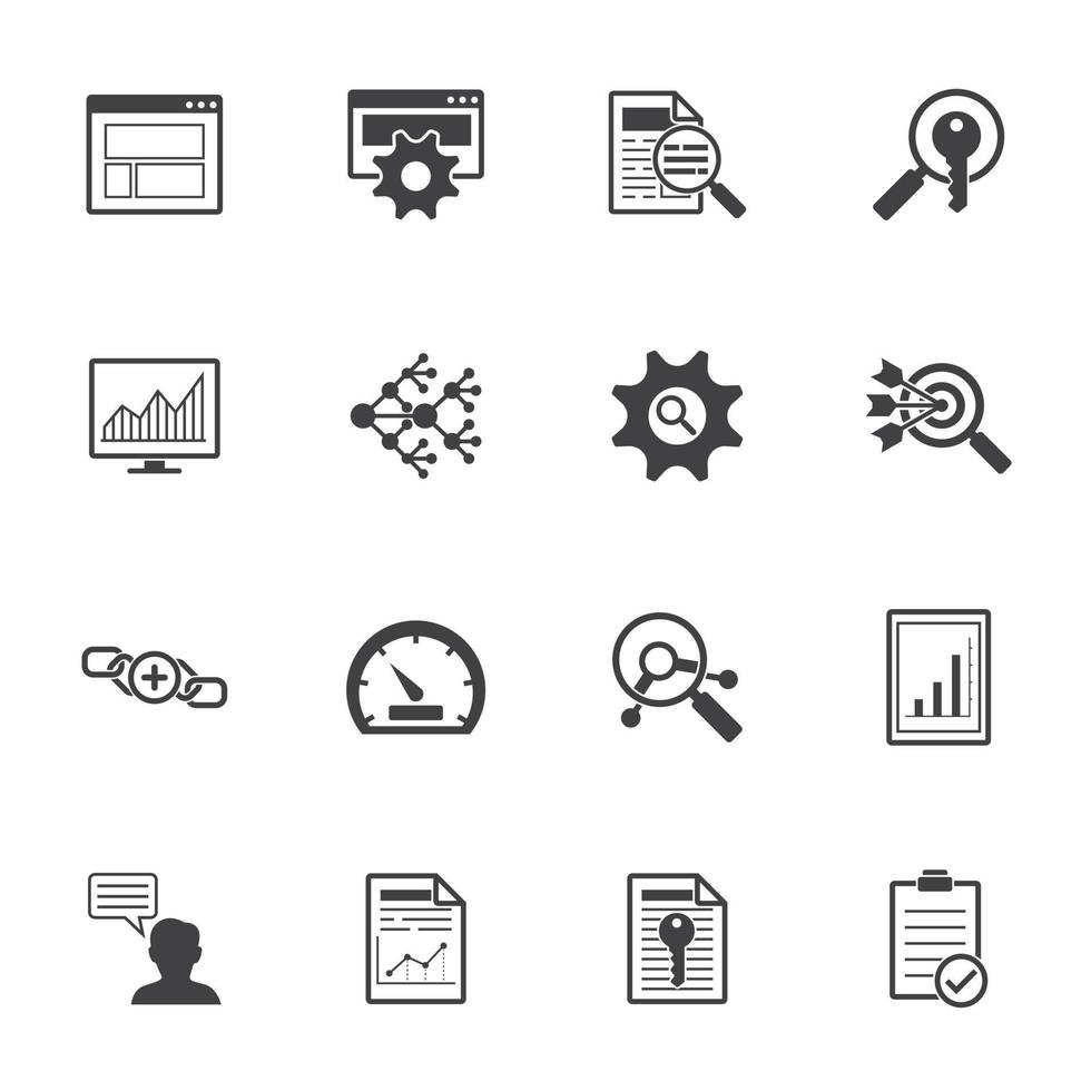 Big data icons set, SEO concept, Vector solid icon set