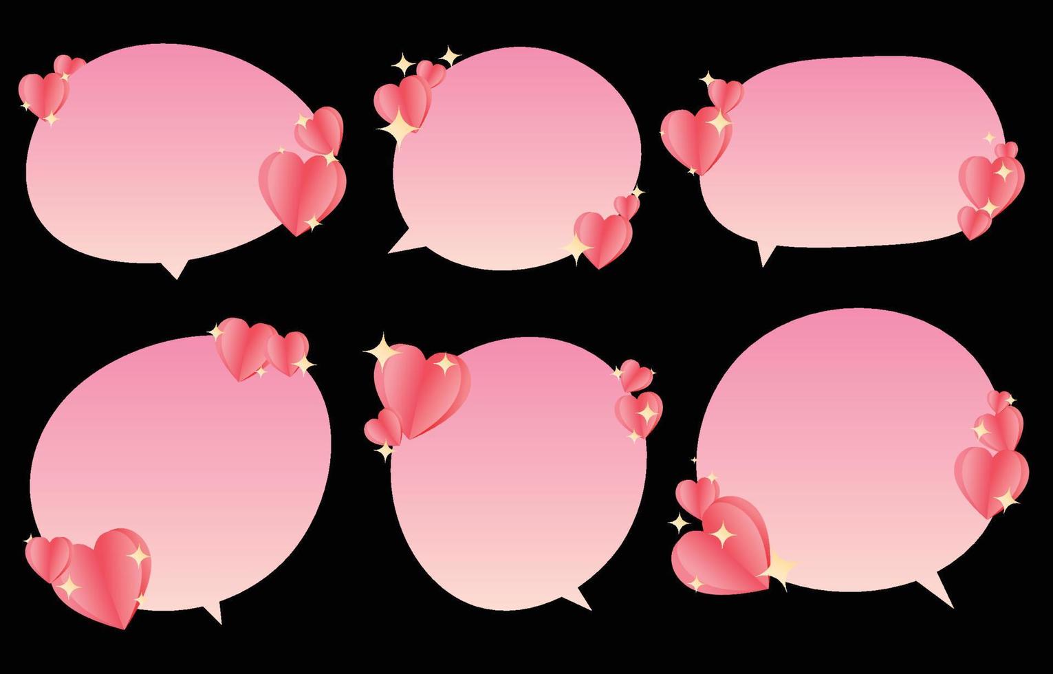 Set valentine speech bubbles on black background. chat vector with paper cut hearts. square and doodle message or communication icon Cloud speaking for sale and minimal message dialog