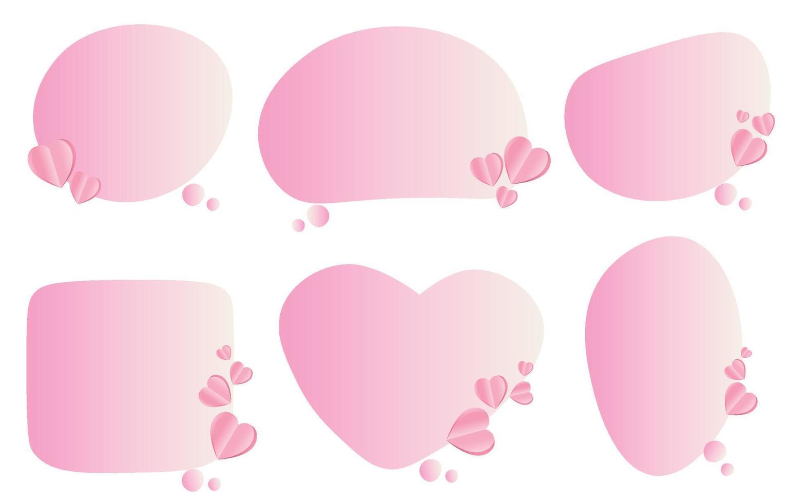 Set valentine speech bubbles on white background. decorated with hearts. chat vector square and doodle message or communication icon Cloud speaking for comics and minimal message dialog