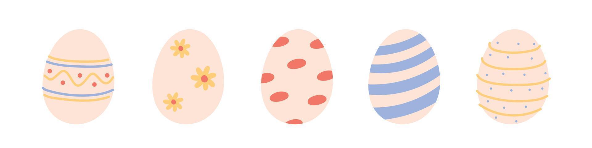 huevos de decoración con fondo de patrón. elementos de pascua para vacaciones. ilustración de vector de dibujos animados de niño aislado sobre fondo blanco