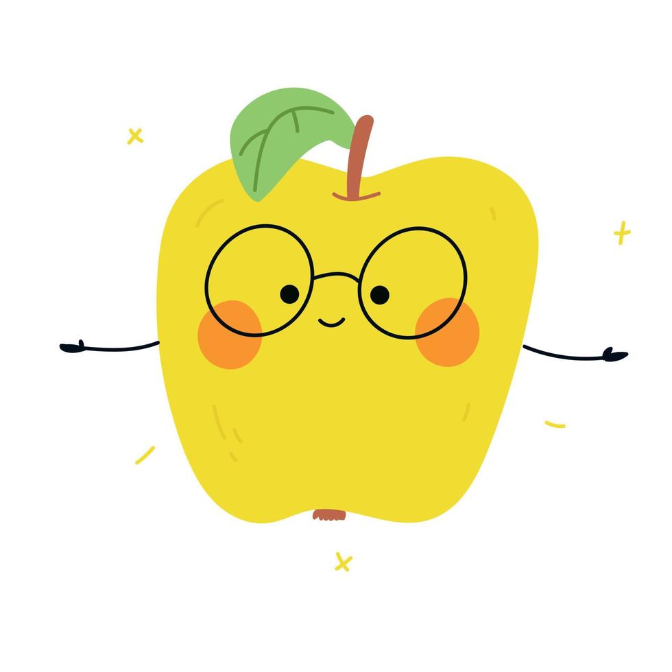 Cartoon apple with glasses. Isolated vector illustration