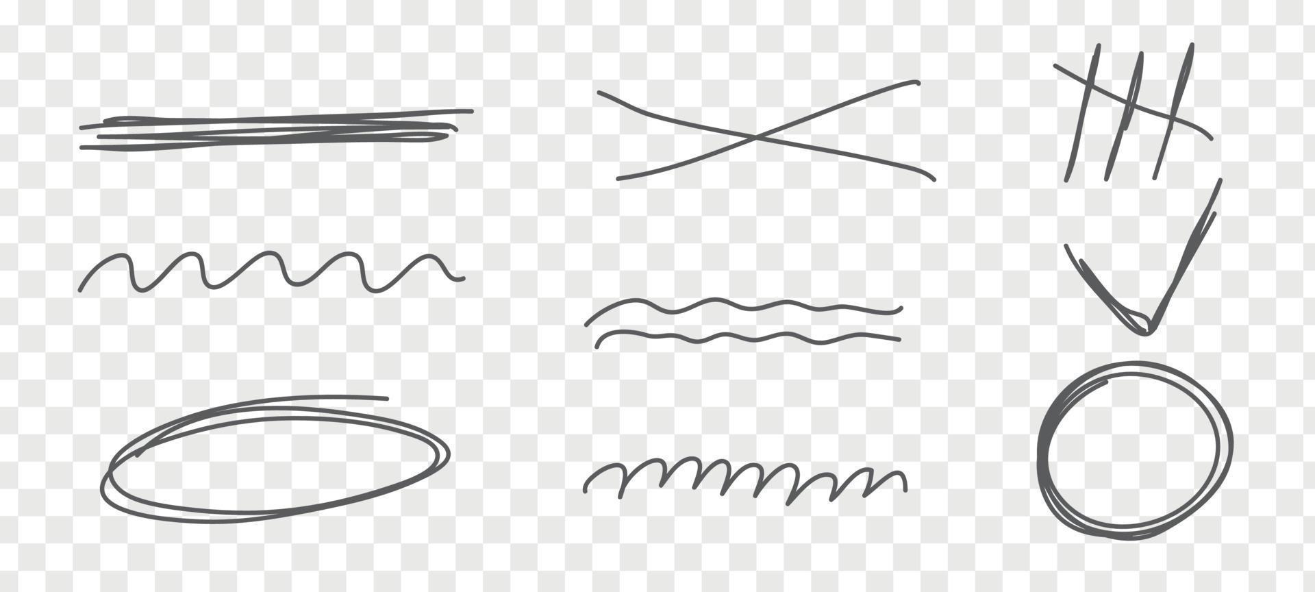 Hand draw crosshatch line drawning. Different pen scratch. Doodle isolated vector .